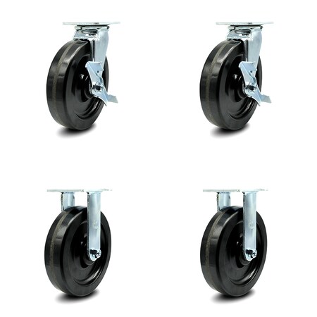 Service Caster 8 Inch Phenolic Caster Set with Ball Bearings 2 Brakes 2 Rigid SCC-30CS820-PHB-TLB-2-R820-2